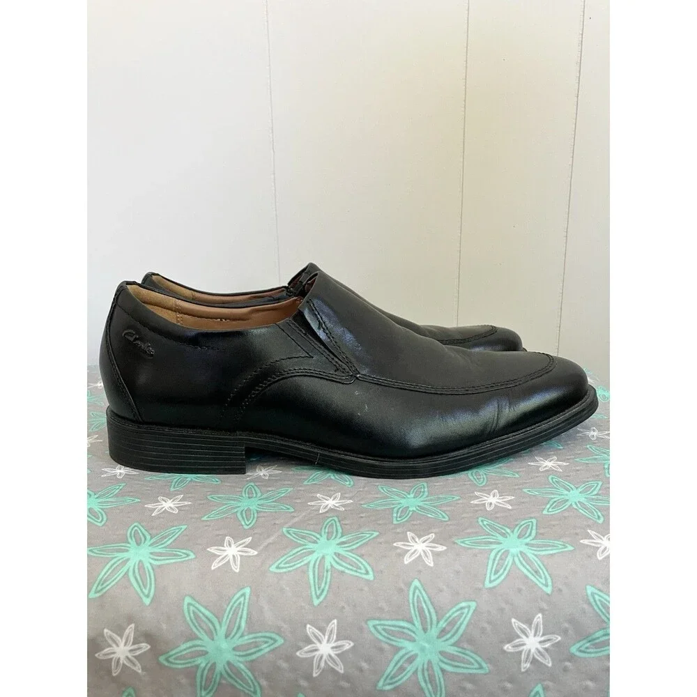 Clarks Whiddon Men's Size 9 Wide Black Leather Shoes Comfort Loafers Rubber Sole